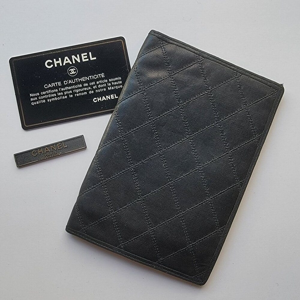 CHANEL wallet black quilted lambskin leather long, billfold checkbook, authentic